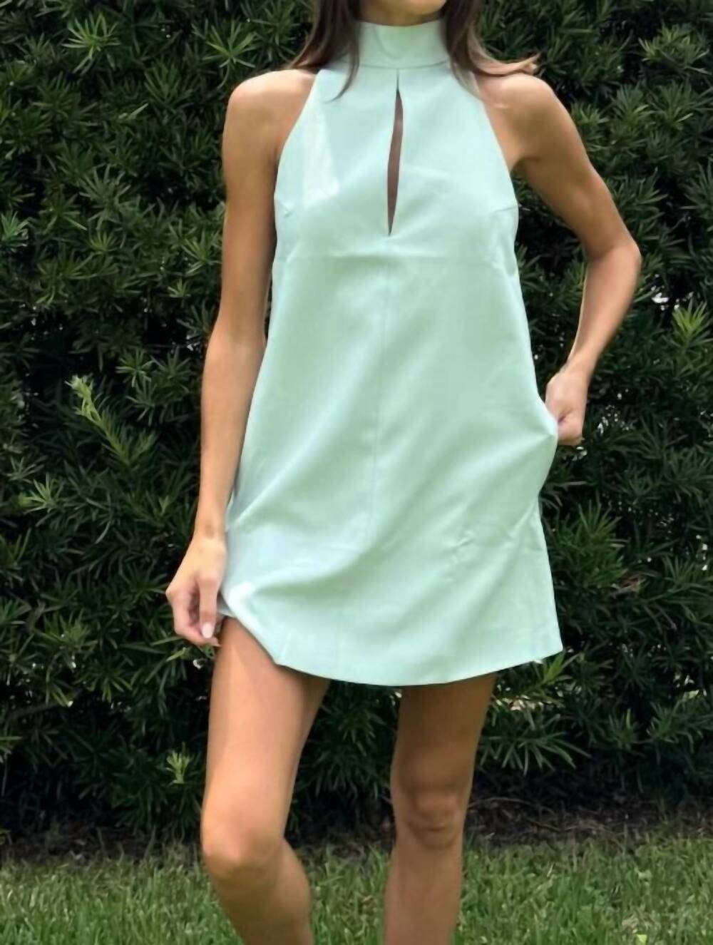 NEW SKY TO MOON cutout plain mini dress in green
